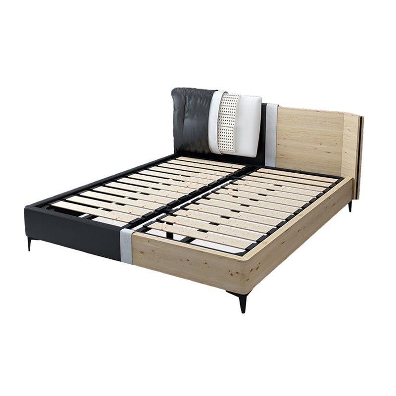 Pine Wood Standard Bed Wood and Upholstered Bed with Custom Legs