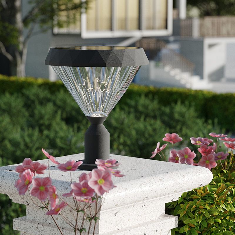 Conical Shade Courtyard Pier Mount Light Retro Acrylic 1 Bulb Black Post Lighting