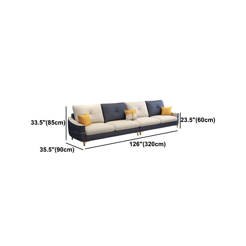 Square Arm Faux Leather Furniture Sectionals in Blue and White