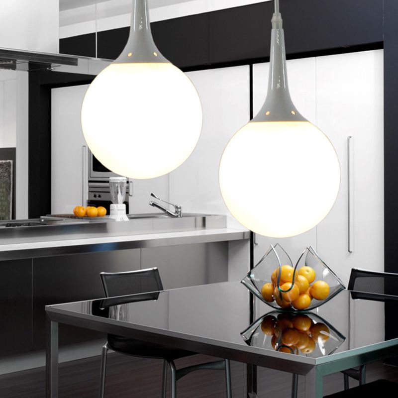 Pendre suspension en forme de larme blanche Simplicité 1 ampoule Verre d'opale Lumière suspendue