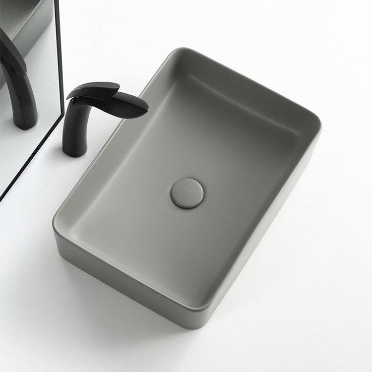 Modern Bathroom Sink Porcelain Rectangular with Pop-Up Drain Vessel Lavatory Sink