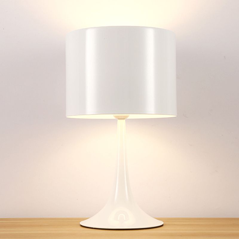 Candlestick Desk Lamp Minimalist Aluminum Single Black/White Reading Light with Drum Shade, 12"/16" Width