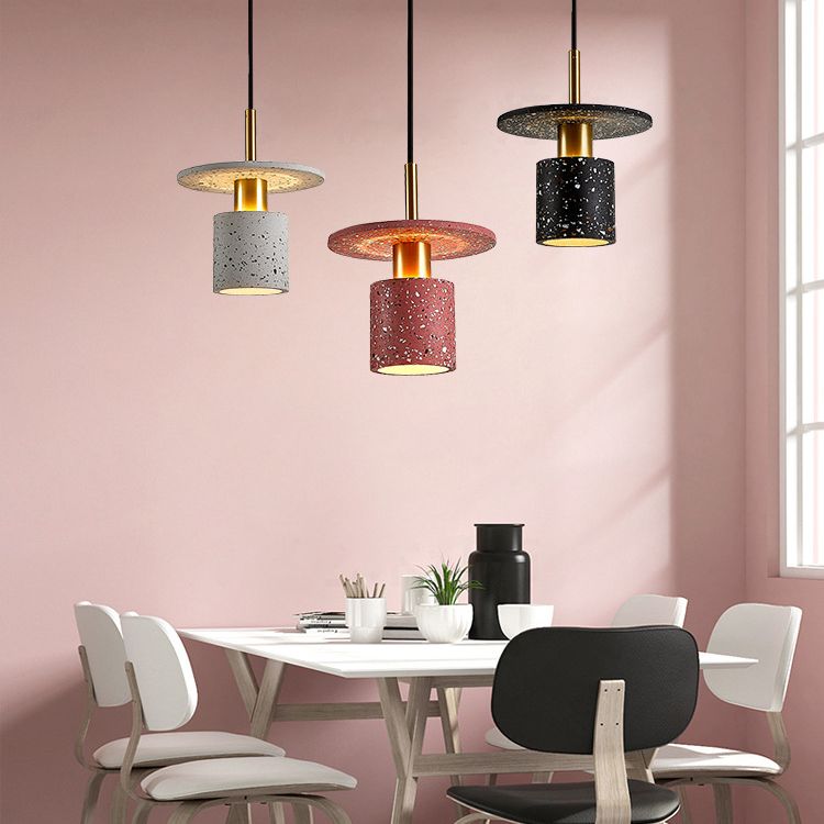Terrazzo Hat Shaped Pendant Light Nordic Single-Bulb Ceiling Light for Kitchen Bar