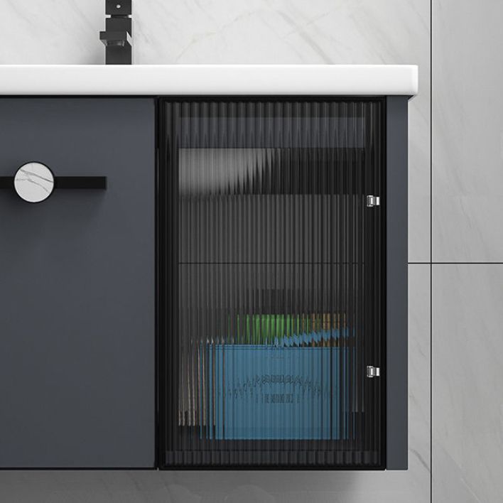 Rectangular Single Bathroom Vanity Modern Dark Gray Metal Base Vanity Set