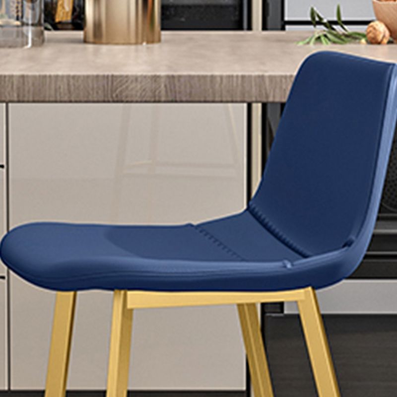Glam Leather Upholstered Bar Stool Armless Low Back Stool with Gold Metal Legs