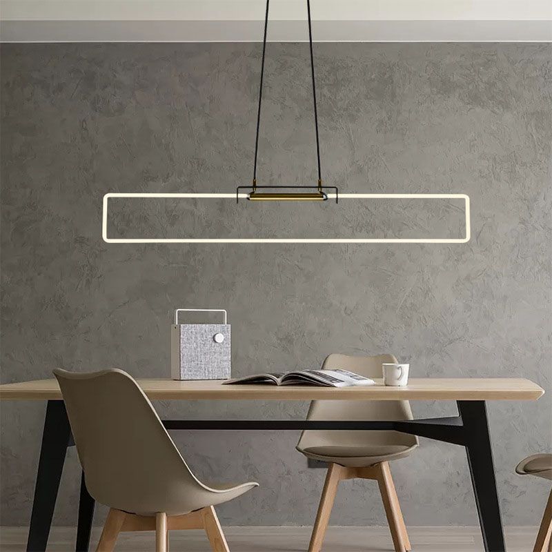 Black Linear Hanging Lamp in Modern Simplicity Acrylic LED Pendant Light for Dining Room