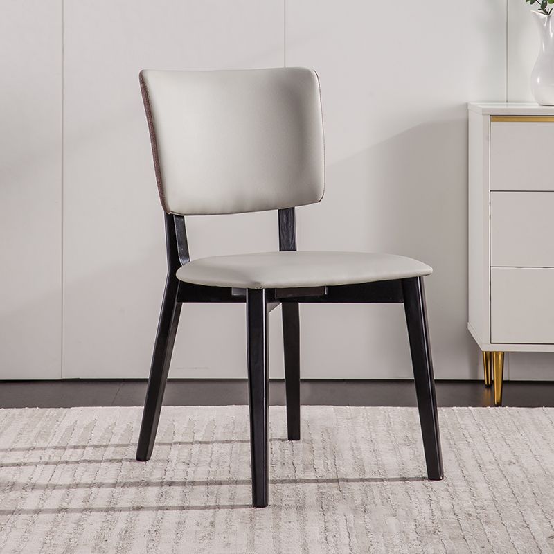 Solid Wood Frame Dining Chairs Modern Faux Leather Armless Chair