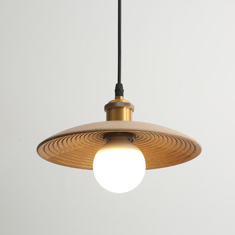 Untertassen -Form der Deckendeckel Anhänger Lampe Holz 1 Glühbirne Einfachheit hängend Licht hängen