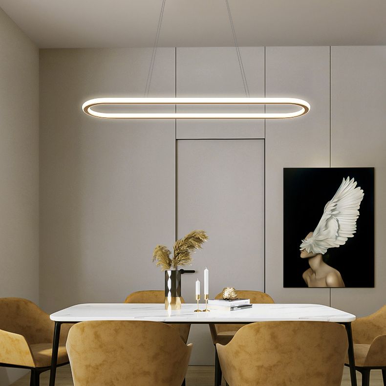 Minimalist Oval Island Lighting Fixture Metal Dinning Room LED Island Ceiling Light