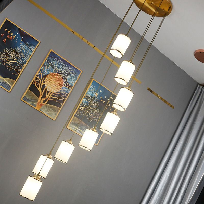 Modern Cylindrical Pendant Glass Multiple Hanging Ceiling Light for Spiral Stair