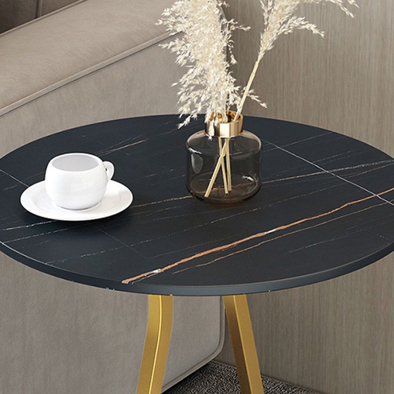 Modern 23.6" Tall Round Slate Top Side Table Iron Pedestal End Table