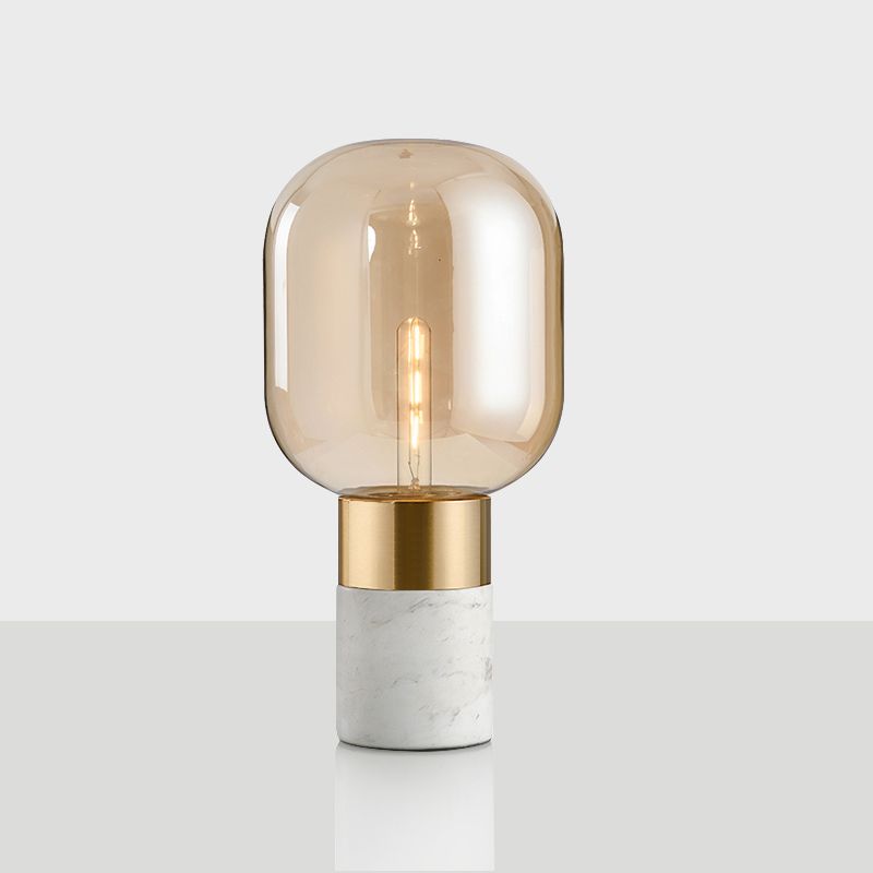 Capsule Night Stand Light Lampada da comodino per comodino ambra post-moderna in vetro singolo in nero/bianco