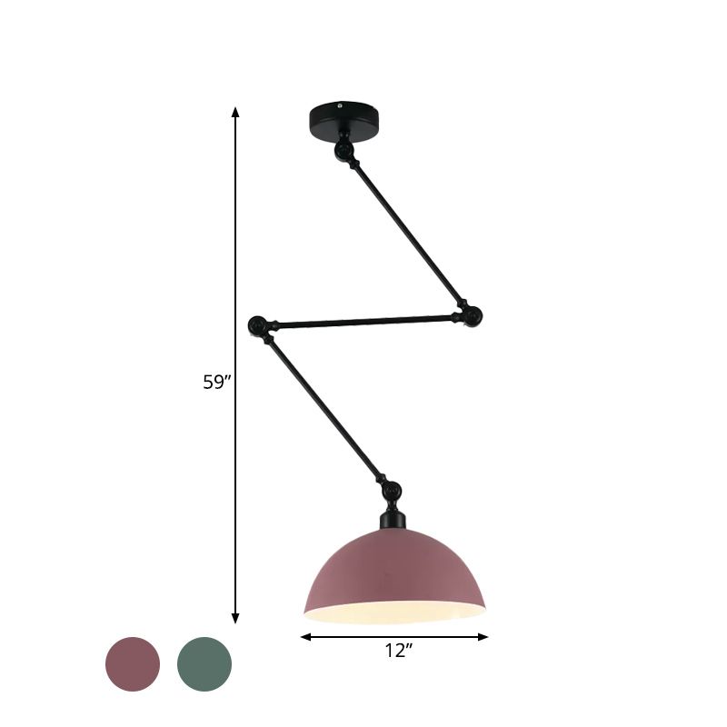 Swing Arm Suspension Pendant Light Macaron Iron Single Dining Table Hanging Lamp with Green/Red Bowl Shade