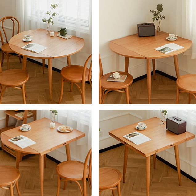 Modern Solid Wood Drop Leaf Round Top Dining Table with 4 Legs