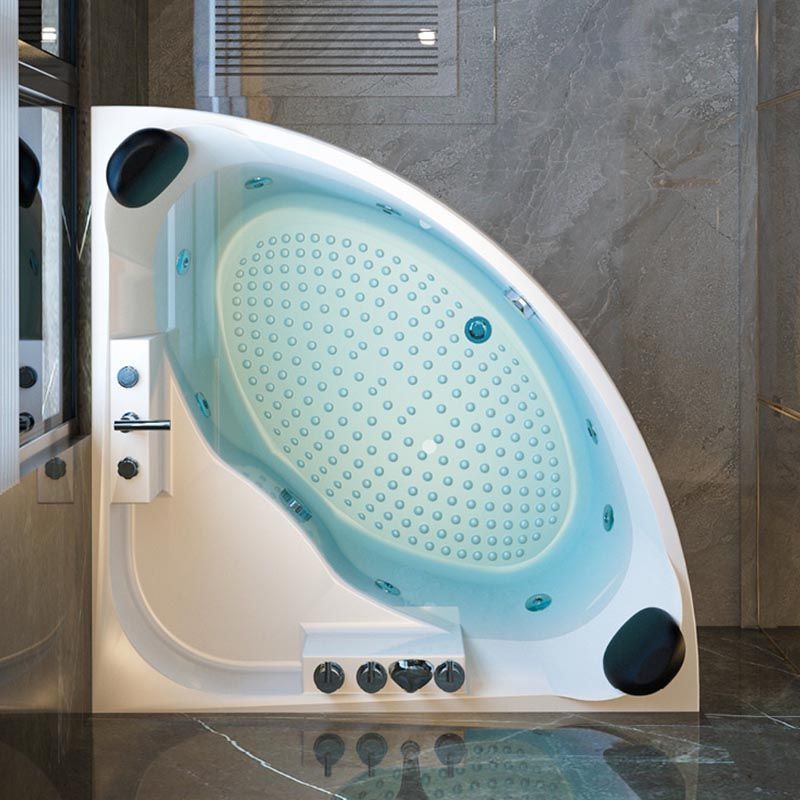 Modern Corner White Acrylic Bathtub Back to Wall with Drain and Massage Device Bath Tub