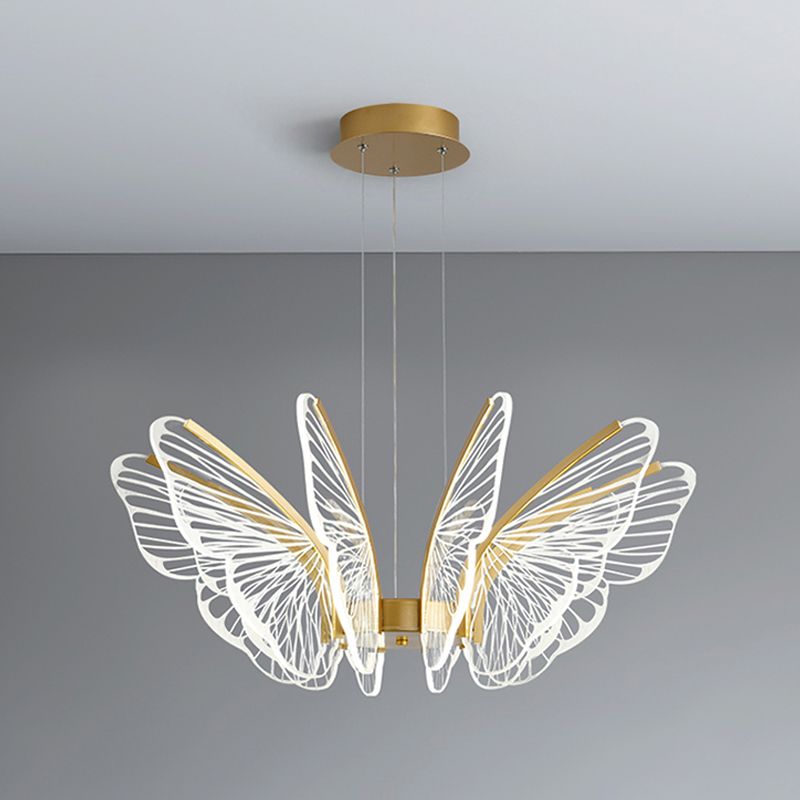 Metal Butterfly Shape Hanging Light Modern Style Multi Lights Cluster Pendant in Gold