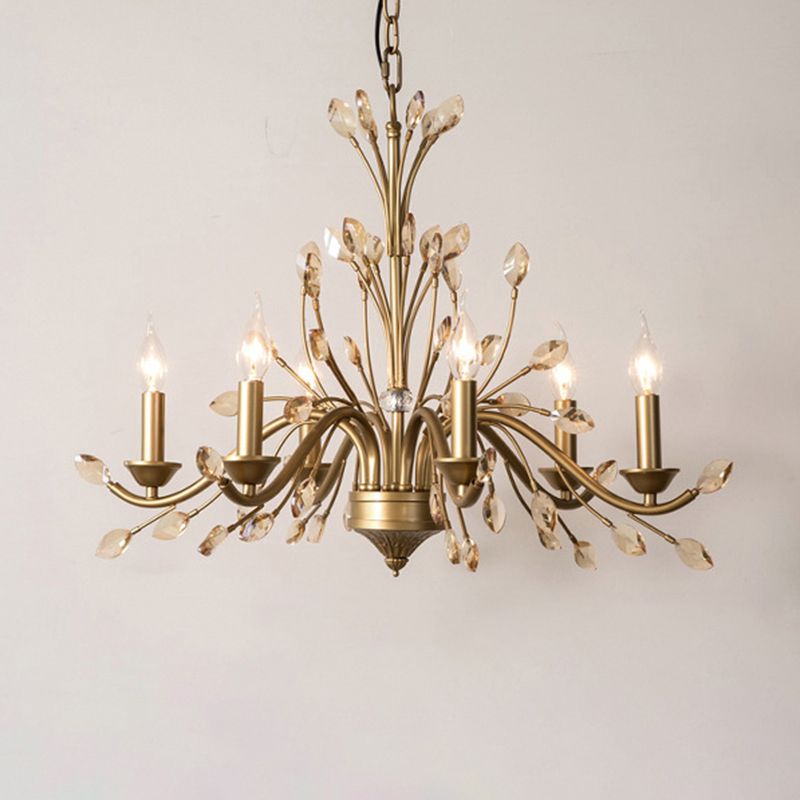 Amber Crystal Branch Pendant lustre Chandelier Rustic Bedroom Suspension Éclairage en or