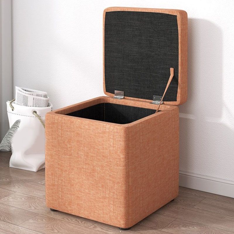 Modern Pouf Ottoman Cotton Upholstered Tufted Solid Color Square Ottoman with Storage