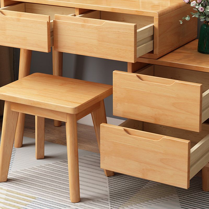 31. 5" W Wood Vanity Table with Mirror & Stool 4 Drawers Simple Makeup Vanity Table Set