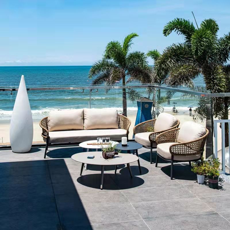 Rust and Water Resistant Patio Sofa Contemporary Outdoor Sofa with Cushion