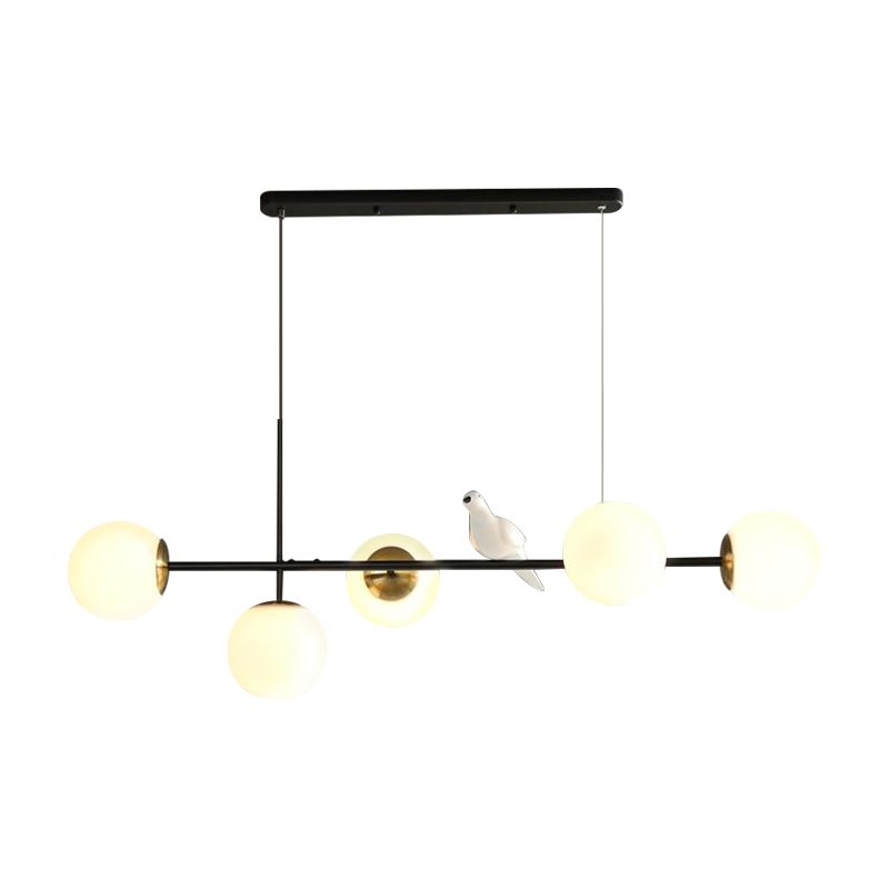 Industrial 5-Light Island Pendant with Amber/Milky White/Smoke Grey Glass Shade Brass Sphere Ceiling Light with Adjustable Cord