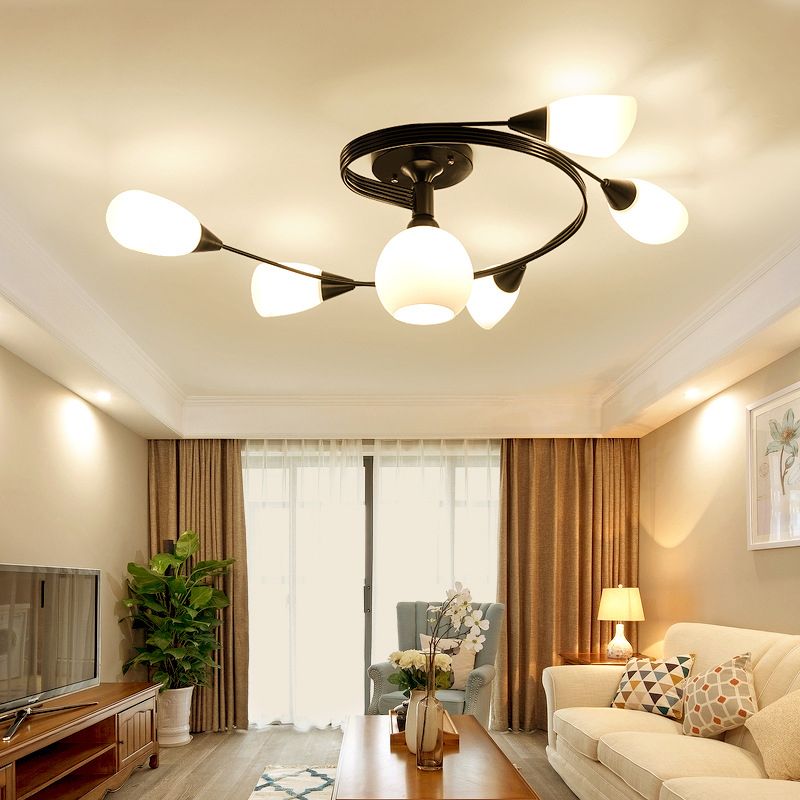 Minimalism Sputnik Flush Mount Glass Semi Flush Mount Ceiling Light in Black