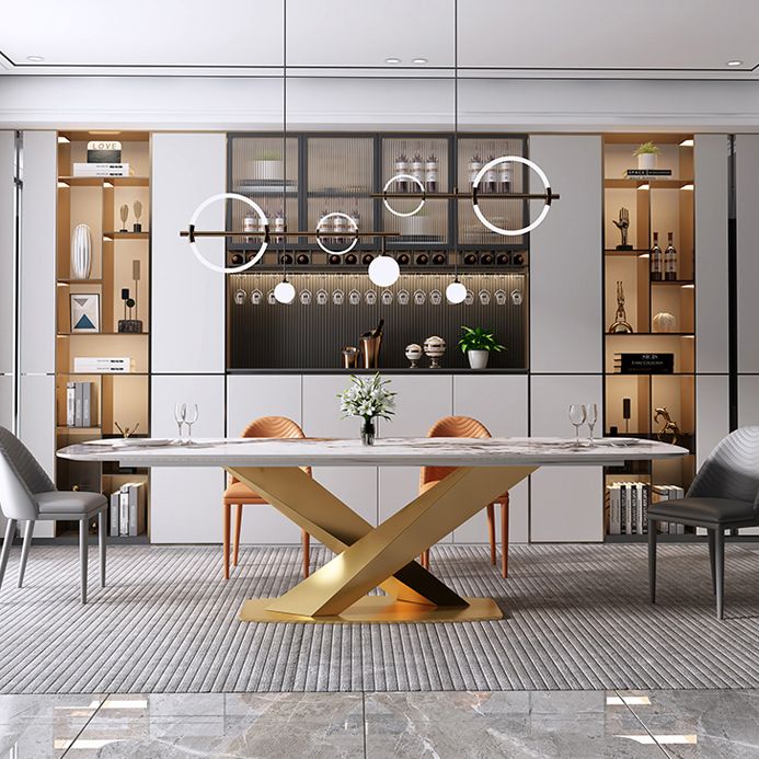 Mesa de comedor de lujo rectángulo Tono blanco Fijación de piedra sinterizada