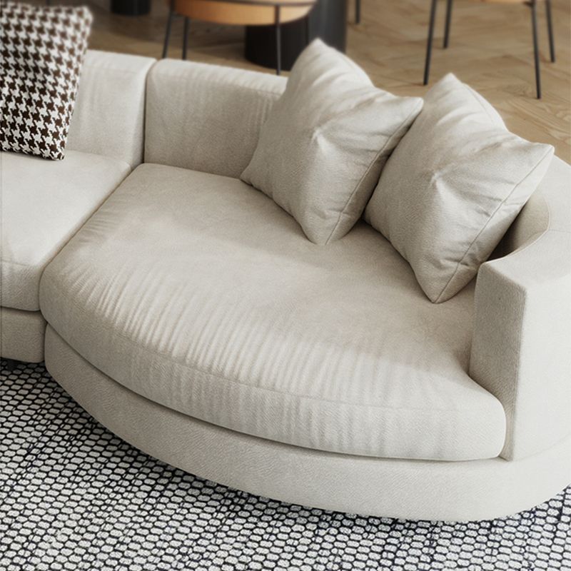 Flannelette Sectional Square Armrest Latex/down Upholstery Filled White Sofa