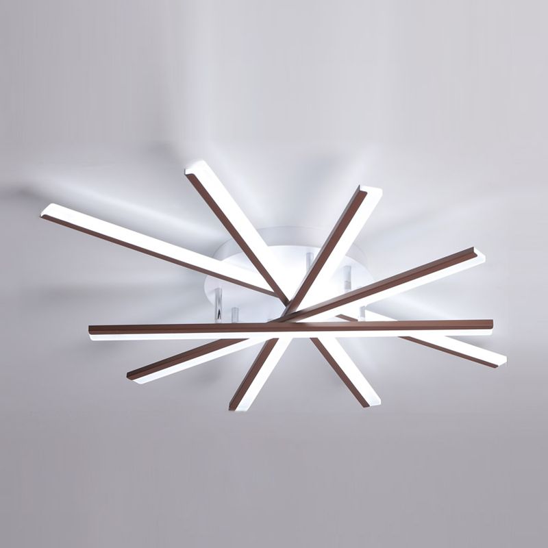 Line Shape LED Ceiling Lamp Modern Iron Flush Mount for Study Bedroom