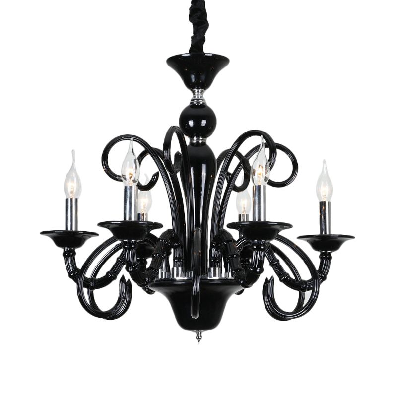 Candle Metallic Hanging Chandelier Light Industrial Style 6/8 Bulbs Black Finish Suspension Light for Living Room
