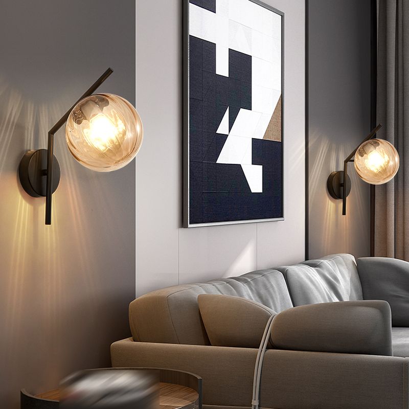 Simplicity 1-Bulb Sconce Light Living Room Glass Ball Wall Light Fixture