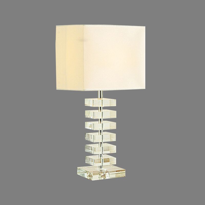 1 tête de salon de bureau Light Modern Clear Multi-couche Crystal Night Table Lampe avec une teinte en tissu beige cube