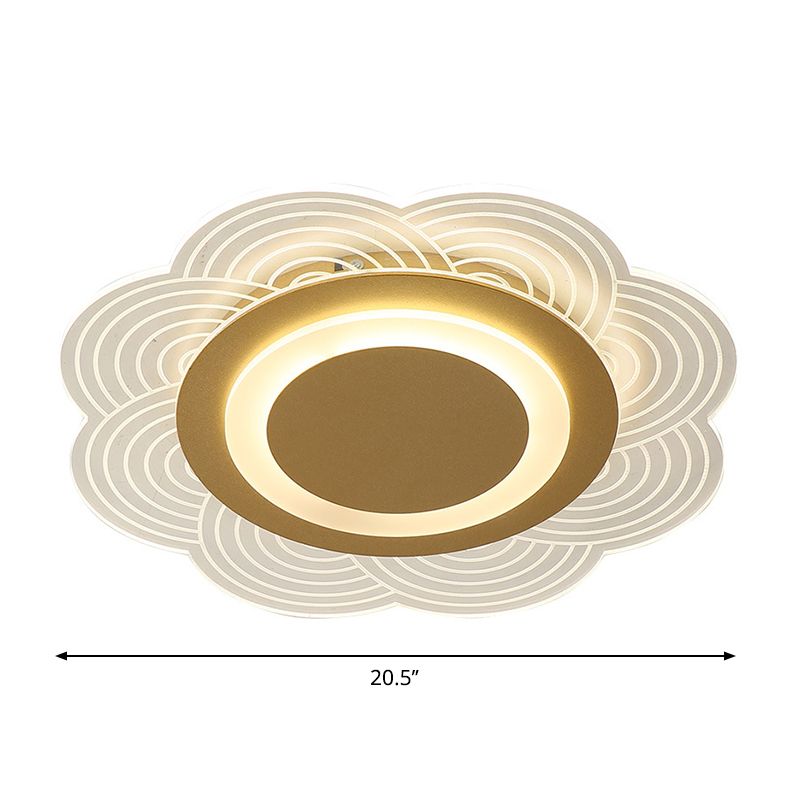 Acrylic Flower Ceiling Fixture Cartoon LED Gold Flush Mount Light in Warm/White Light for bedroom