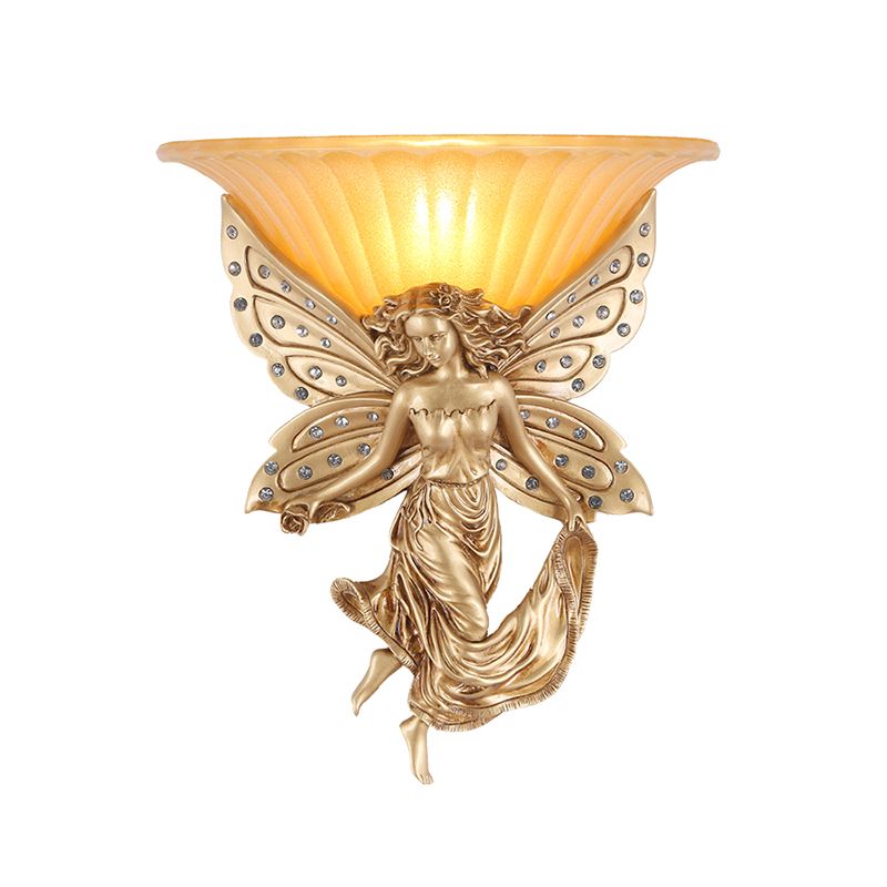 1 Light Wall Sconce Light Vintage Flared Glass Wall Mounted Light with Gold Resin Spirit Base