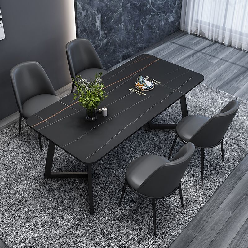 Minimalist Sintered Stone Dining Room Set with Black Base Formal Dining Table Furniture