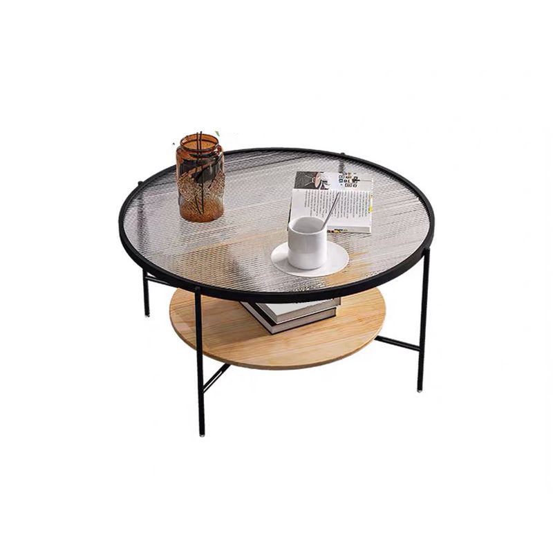 Contemporary Round Coffee Table with Storage and Cross Legs Cocktail Table