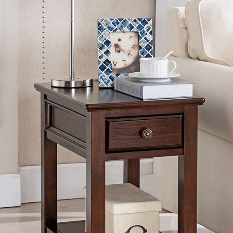 Modern Rectangle Top Side Table 23.62" Tall Wood End Table with Storage