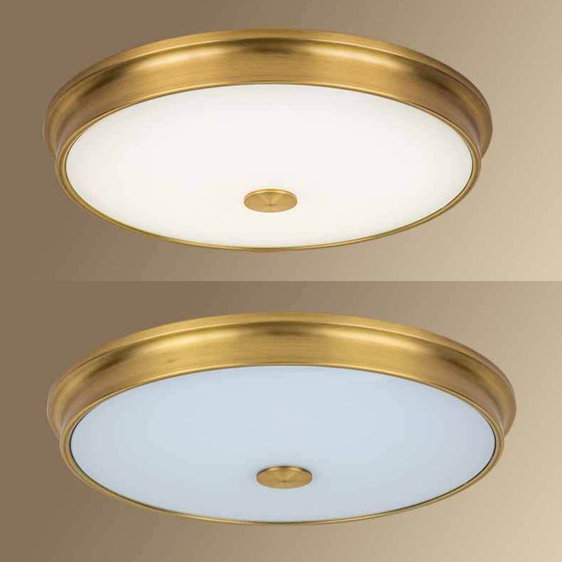 Plafonnier LED de luxe traditionnel en fer forgé, montage encastré circulaire avec abat-jour en verre