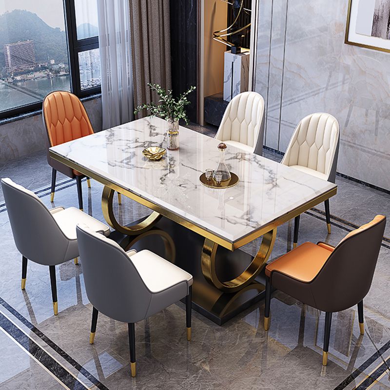 Mesa de comedor de mármol de lujo para mesa rectangular de restaurantes con pedestal de metal dorado