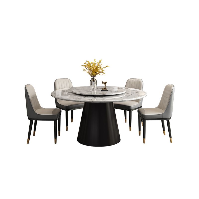 White Round Stone Dining Table Modern Convertible Furniture with Pedestal Base for Home