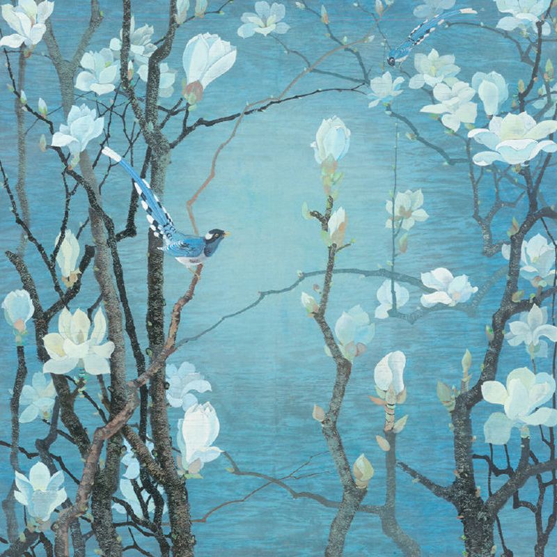 Blooming Magnolia Wallpaper Mural Modern Waterproof Bedroom Wall Decor, Custom Size