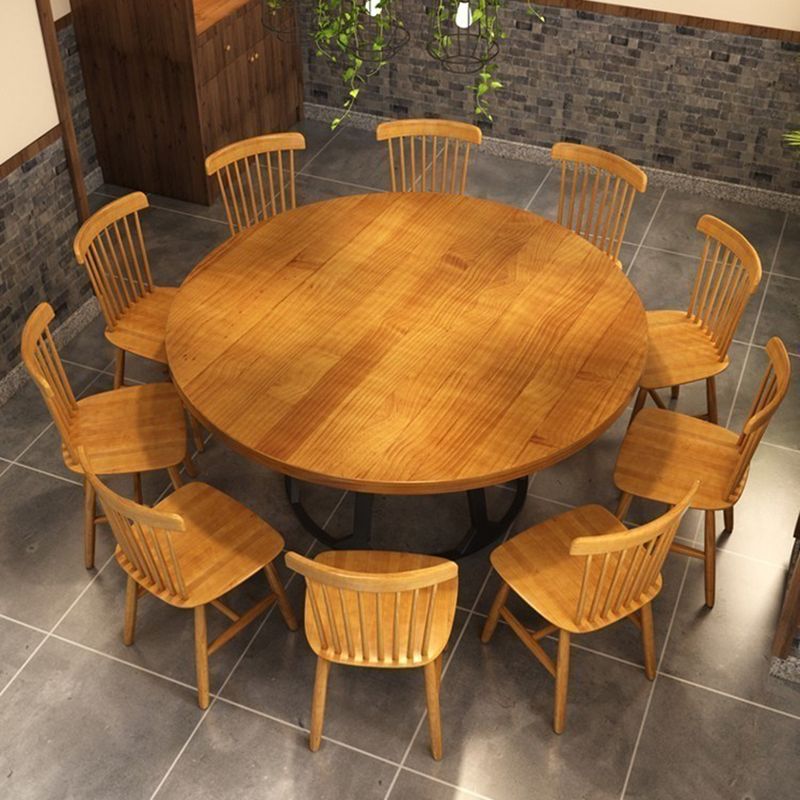 Round Dining Table Set with Wooden Chairs 1/2/5/11 Pcs Modern Solid Wood Dining Set