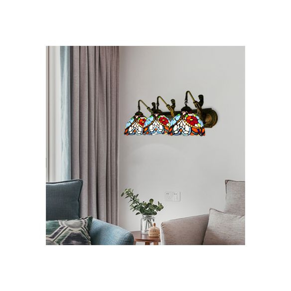 Bowl Stained Glass Sconce Light Mediterranean 3 Head Blue Wall Mount Light Fixture for Living Room