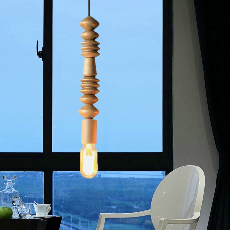 Lampe suspendue à l'ampoule nue de style japonais avec déco en bois simple pendante lumière en beige pour la cuisine
