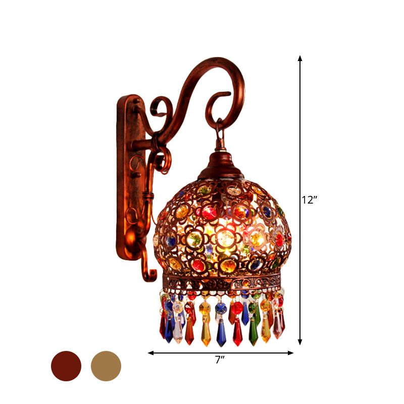 1 Bulb Globe Wall Sconce Decorative Brass/Copper Metal Wall Light Fixture with Dangling Crystal for Bedroom