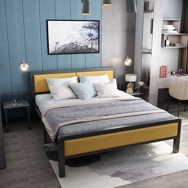 Contemporary Low Profile Panel Bed Upholstered Standard Bed in Black