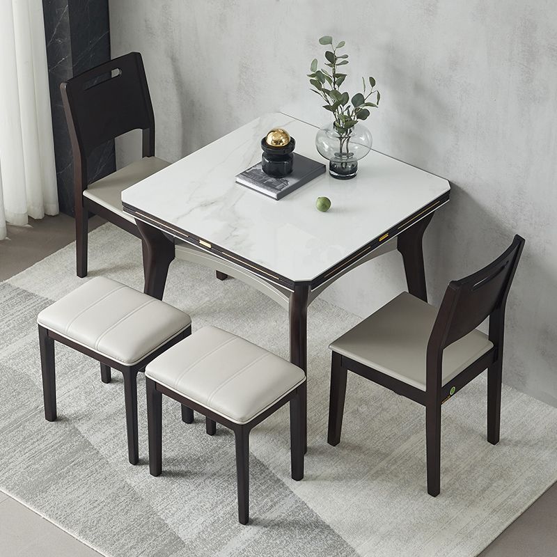 Modern Extendable Stone Drop Leaf Folding Square Dining Table for Dining Room