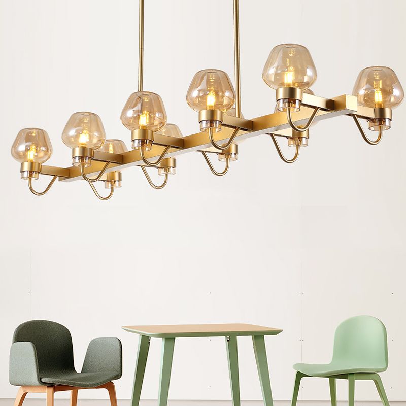 10 bulbes tasse lampe de l'île lampe contemporaine transparente / ambre / verre fumé Éclairage en suspension en noir / laiton pour la chambre