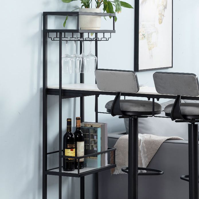 Glam White Stone Bistro Table Indoor Iron Double Pedestal Bar Dining Table with Wine Rack