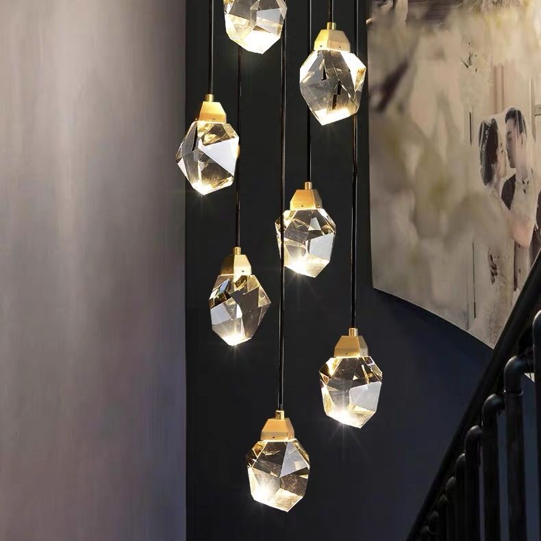 Crystal Stone Shaped LED Hanging Lamp Simple 1-Light Clear Pendant Light for Dining Room